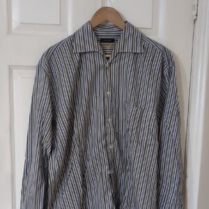 Men's Striped Button-Down Shirt in Blue, White & Gray